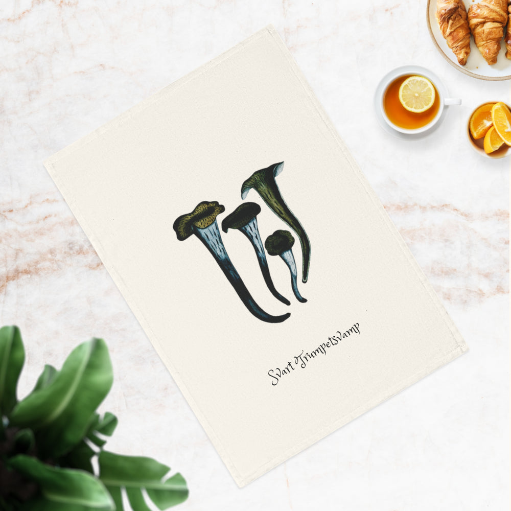 "Svart Trumpetsvamp" - Organic Tea Towel with Edible Mushrooms