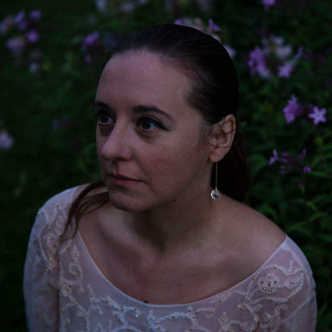 Dandelion - Silver thread earrings with real flowers