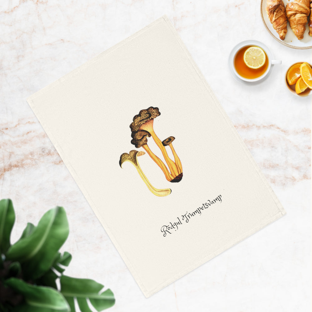 "Rödgul Trumpetsvamp" - Organic Tea Towel with Edible Mushrooms